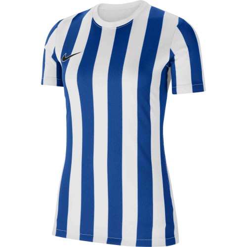 P052 - Maillot Nike Striped Division IV Manches courtes femme - CW3816 - Blanc/Bleu Royal